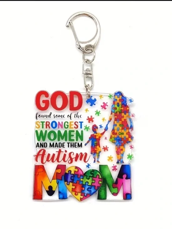 Autism Awareness Puzzle Heart MOM Keychain with Positive Affirmation Card - Picture 4 of 6